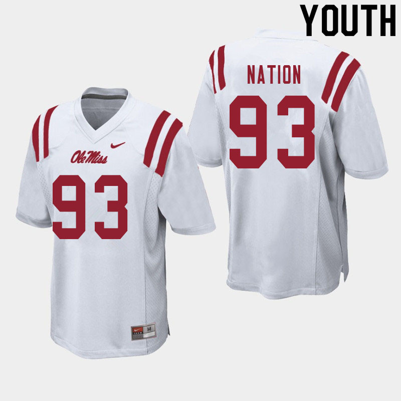 Youth #93 Cale Nation Ole Miss Rebels College Football Jerseys Sale-White